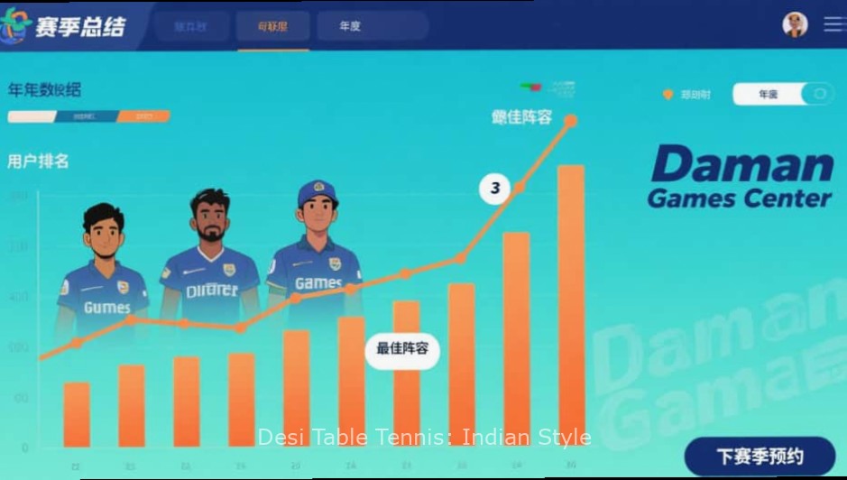 Desi Table Tennis: Indian Style Gameplay Desi Table Tennis: Indian Style gameplay showing two players competing in a colorful Indian-themed stadium